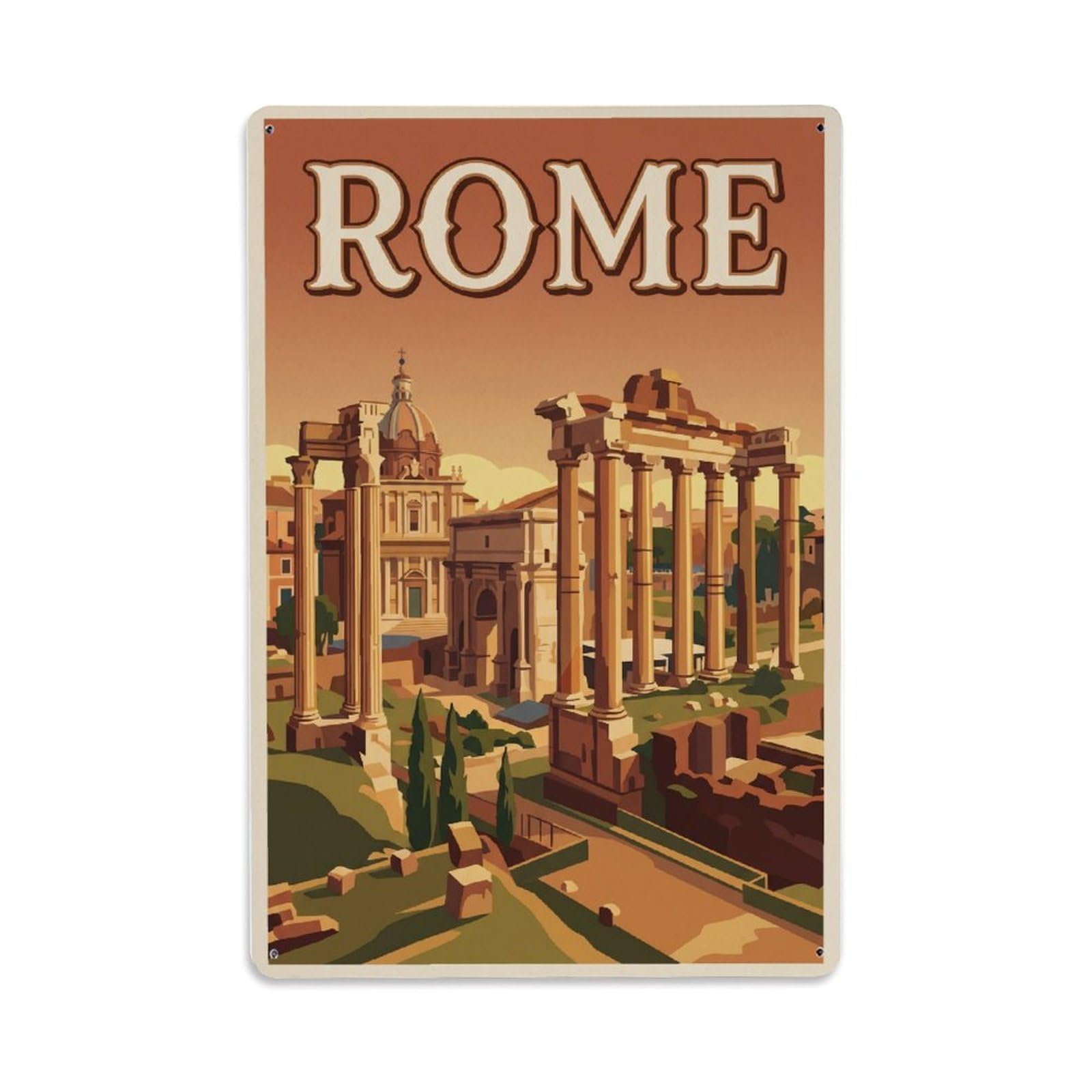 Vintage Travel Rome Roman Forum Ancient Columns Italy Metal Tin Sign Plaque Wall Decor for Cafe, Club Bar, Office, Home Garden Metal Poster 8x12Inch
