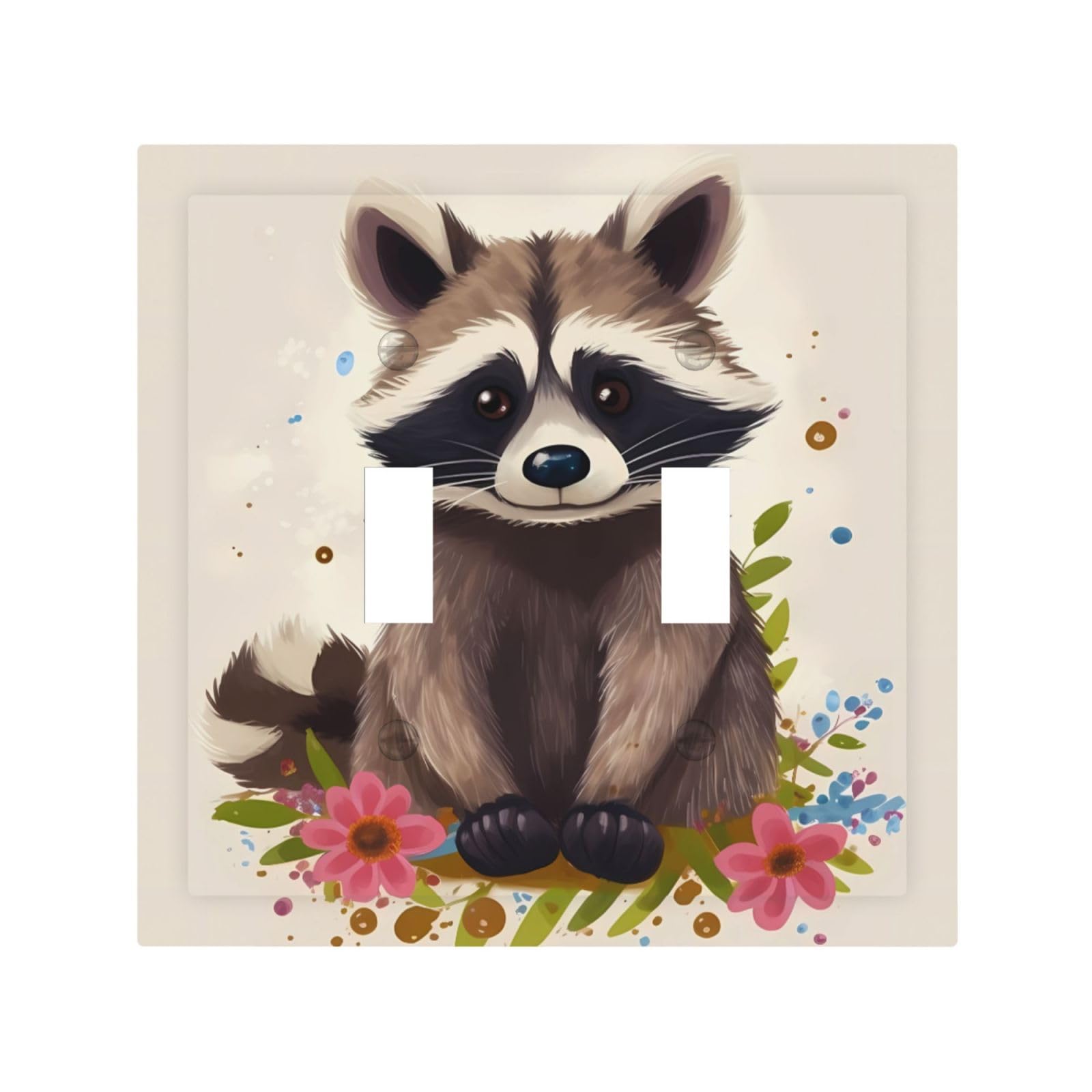 Kloph White Decorator Double Toggle Light Switch Covers Raccoon Wall Plate 2-Gang Mid Size 5" X 4.9" Double Toggle Switch Wallplate Decorative 2 Gang Wall Switch Plate Covers