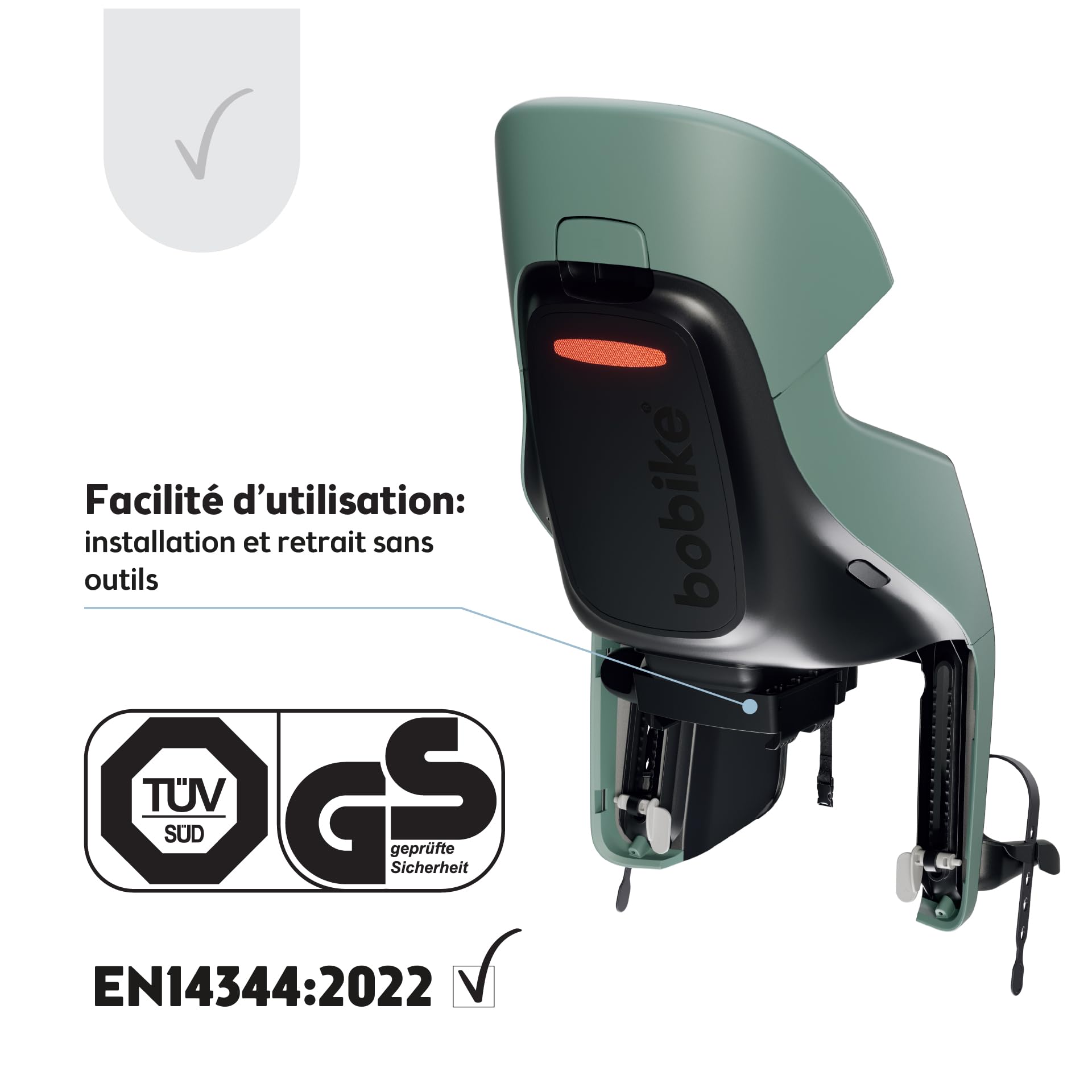 Siège vélo arrière inclinable pour Porte-Bagages et sur Cadre Bobike Exclusive Evolve Maxi Double paroi, Harnais 5 Points, Appui-tête réglable et Suspension intégrée pour Enfants Jusqu’à 22 kg