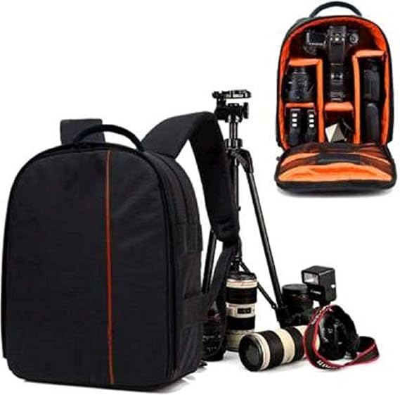 WORLD LOOK Shoulder Backpack to Carry DSLR SLR Lens Camera Bag (Orange, Black)
