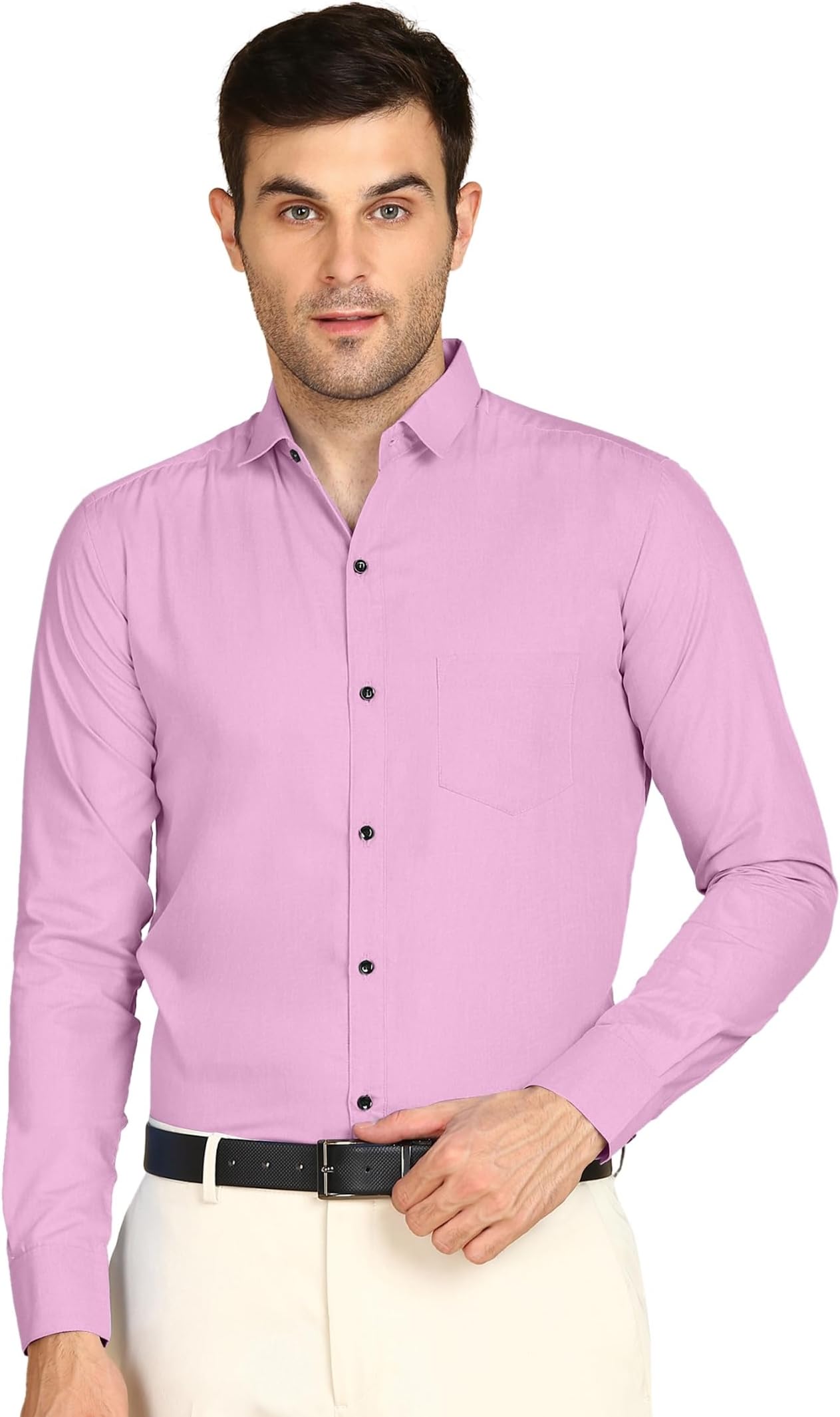 Men's Regular Fit Solid Pattern Cotton Shirt with Spread Collared Long Sleeve Standard Length and Button Down Closure Type | Latest Shirts | Stylish Shirts for Men