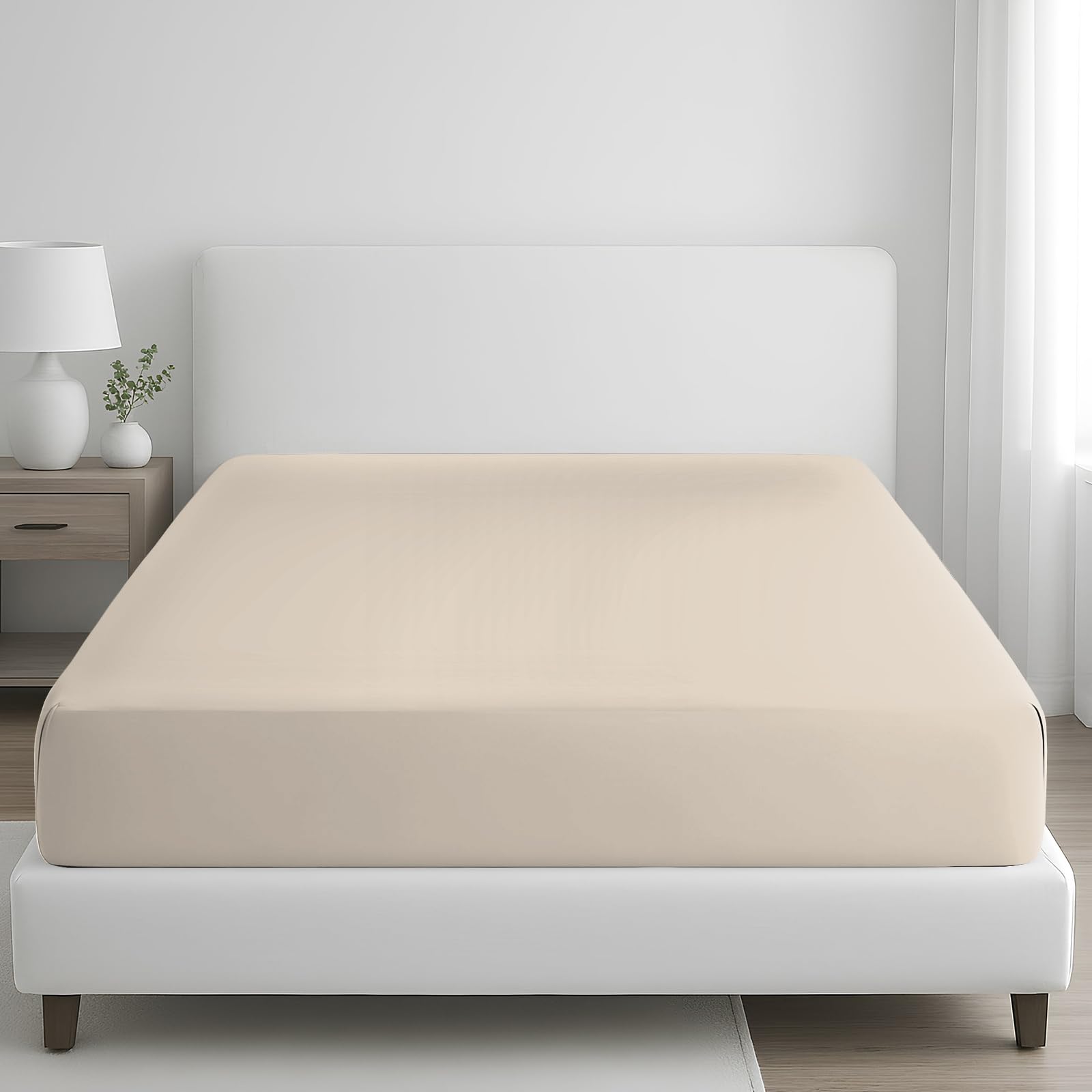 Grace 400 Thread Count Egyptian Cotton Double Fitted Sheet Extra Deep Pocket 35 cm (14 inches) Durable Elastic Bed Sheets Double Premium Natural Cotton Fitted Sheet
