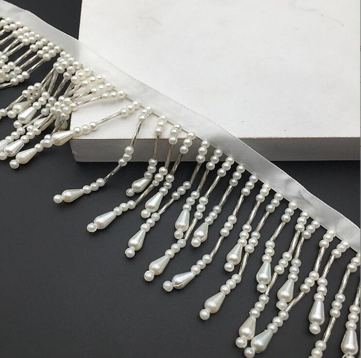 YJIUYUANQ Long Pearl Bubble Bead Handmade DIY Lace Trim Ethnic Style Clothes Dress Curtain Tassel Fringe Accessories (Pattern 9#),10Yards