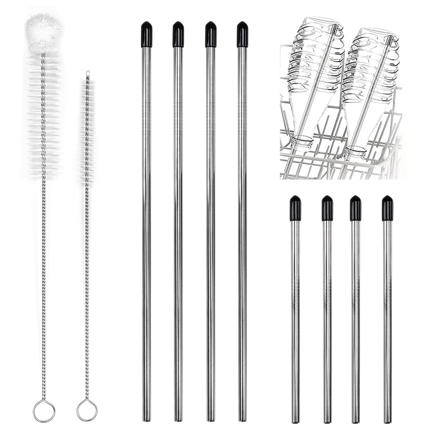 Galerie SV Pack of 8 Bottles Dishwasher Insert Dishwasher Bottle Holder Dishwasher Insert Bottles Stainless Steel Bottle Holder for Dishwasher with Silicone Cap 2 Lengths 15.5 cm 27 cm