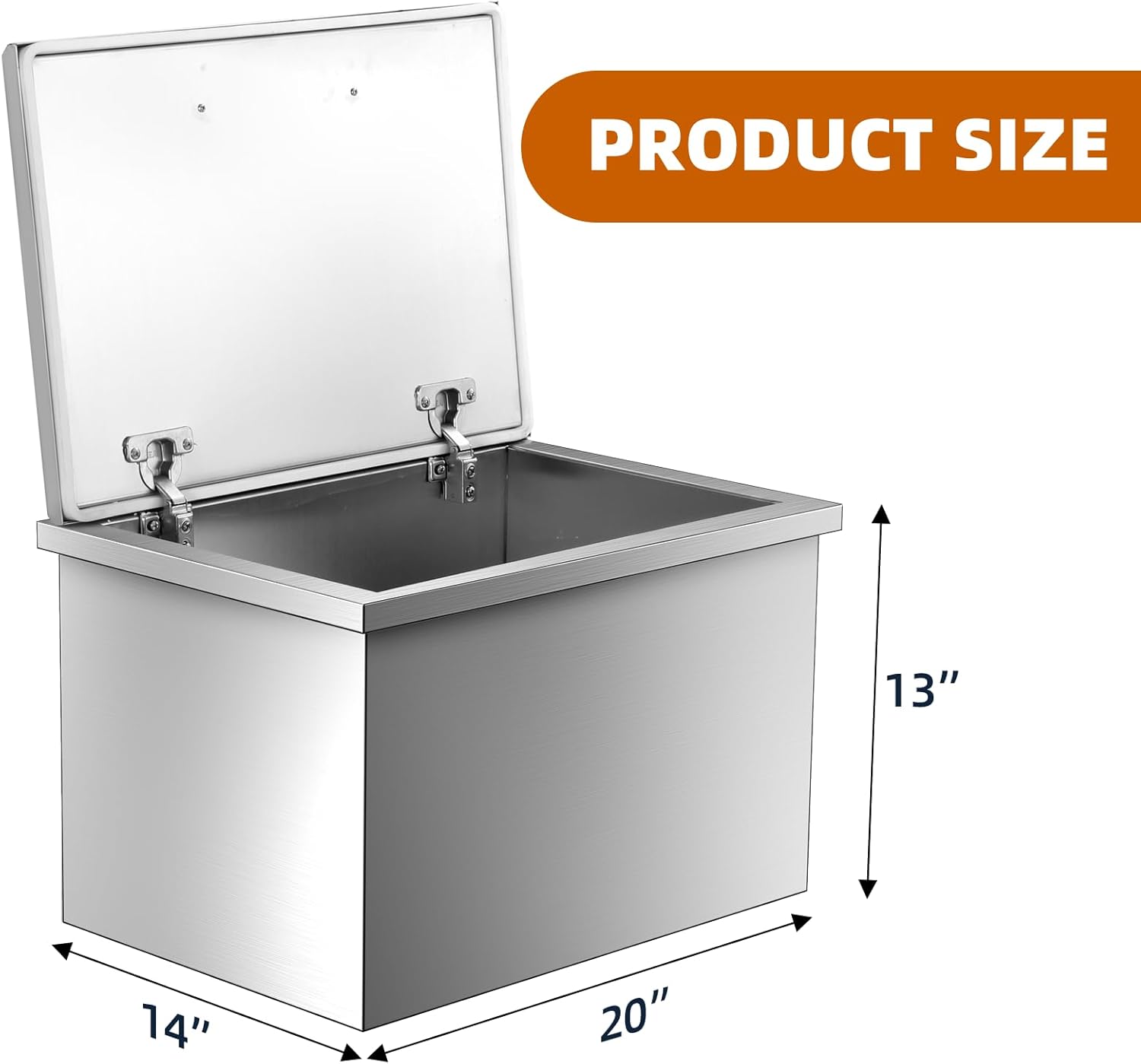 GarveeLife Drop in Ice Chest, 20" L x 16" W x 13" H Stainless Steel Ice Cooler, Commercial Ice Bin with Hinged Cover, Outdoor Kitchen Ice Bar, Drain-Pipe and Drain Plug Included, for Cold Wine Beer