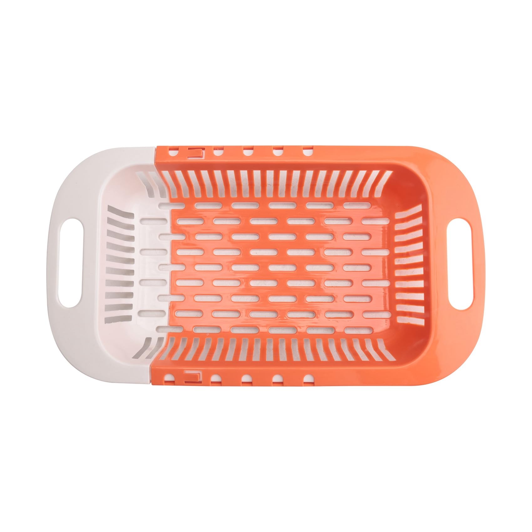 CTRLZS Kitchen Dish Rack Telescoping Plastic Draining Basket Washing Vegetables Fruits Sink Strainer Orange White