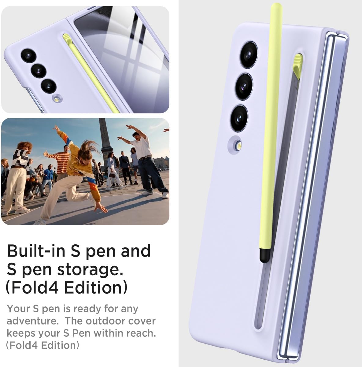 Miimall for Samsung Galaxy Z Fold 4 Case with S Pen, Fold 4 Pen with Pen Holder + Front Screen Protector Film + Anti-Slip Matte Case for Galaxy Z Fold 4 2022 Purple