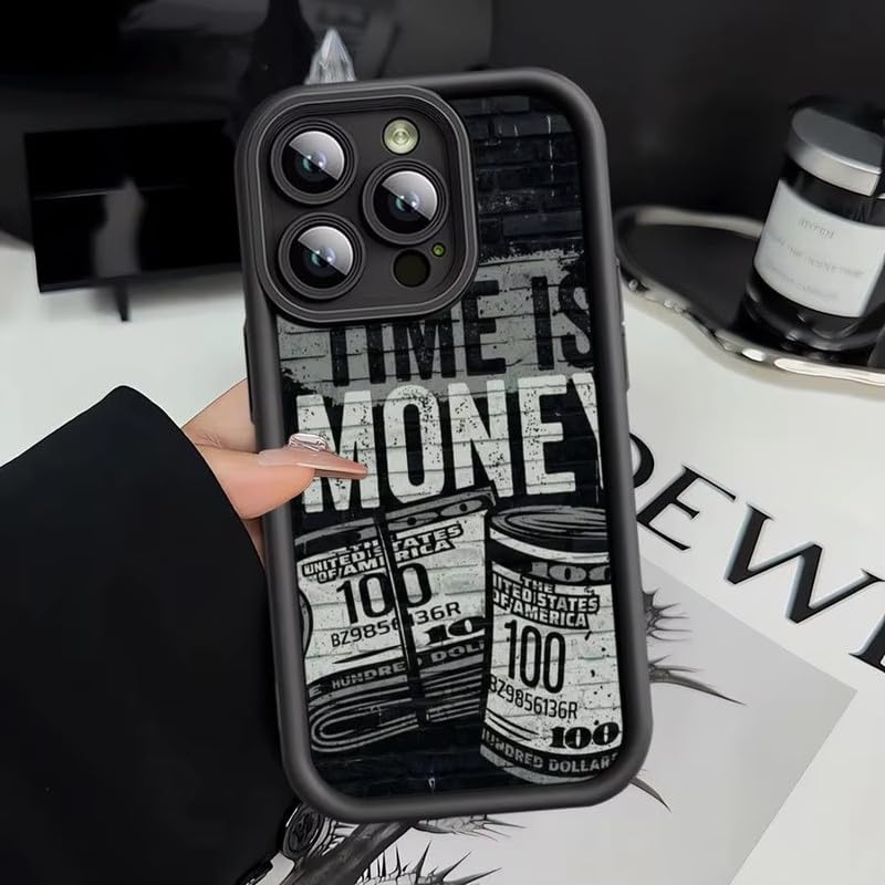 Image of COVERLY Time is Case Cover Compatible for iPhone 12 Pro | Hot 3D Dollar Painting Concave | 360 Camera Protection | Luxury Design Cute Print Liquid Silicone Elegant Phone Case (TPU | Black)