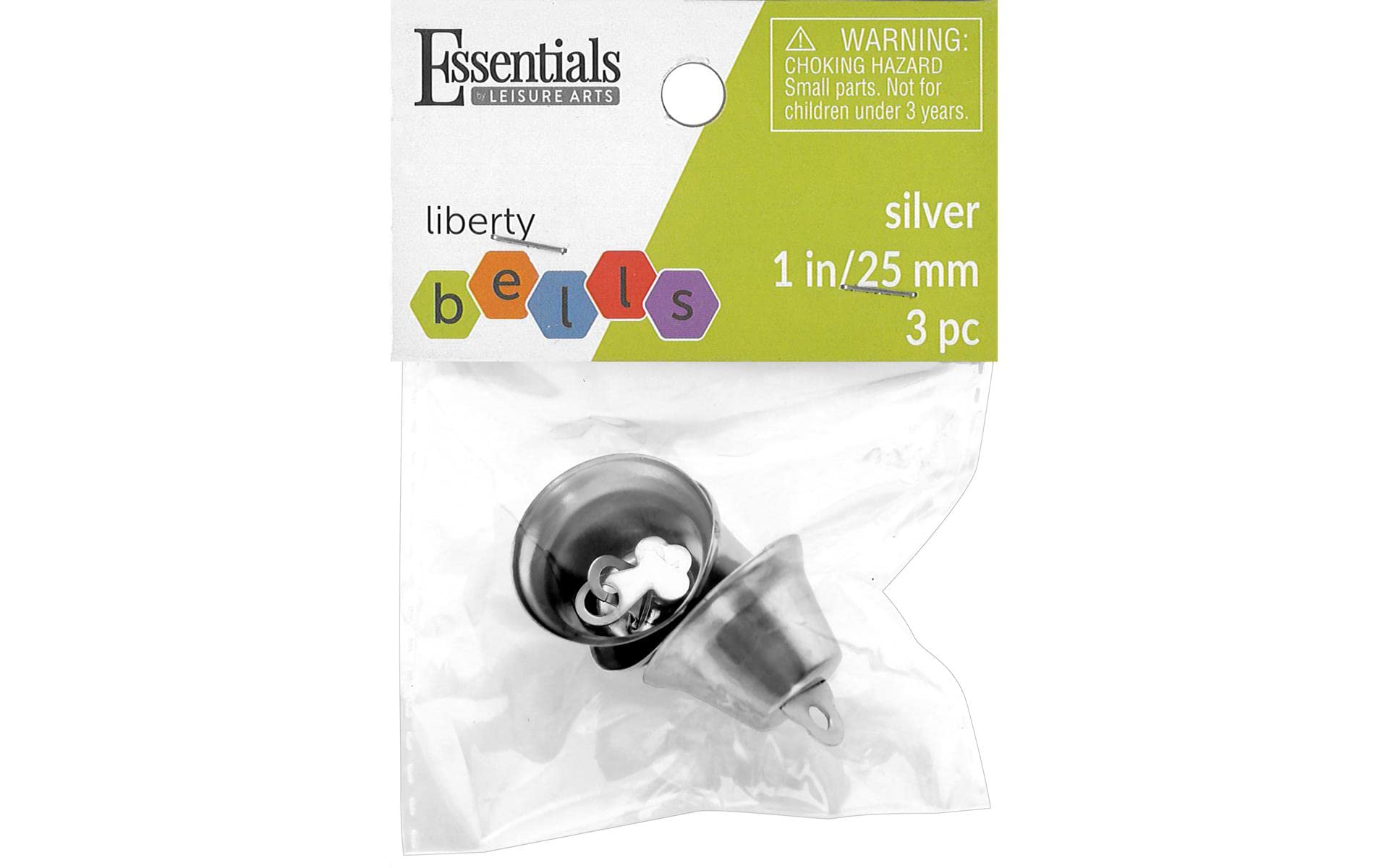 Essentials By Leisure Arts Liberty Bells 25mm Silver 3pc - Decorative Craft Bells for Christmas Ornaments, DIY Projects, Jewelry, Costumes, and