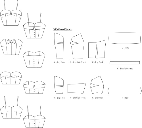 Miniatura 5 de Simplicity - Sujetadores Rockabilly Hollywood con estampado de los años 50, tops cortos Tiki, bustiers, varios tamaños