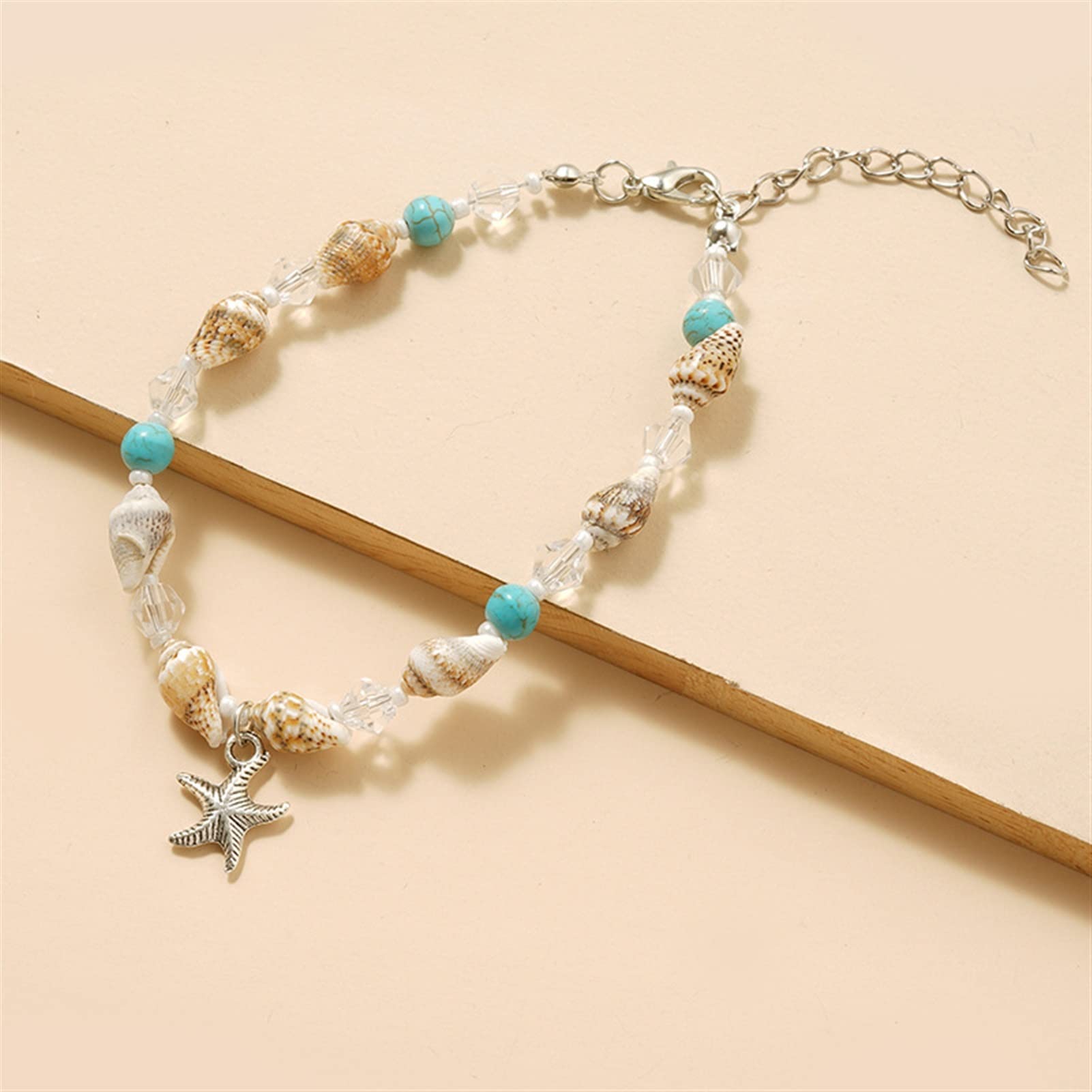LNNSHX Tobilleras Joyería Concha Tobillera Cuentas De Arroz Perla Cristal Océano Estrella De Mar Tobillera Señora Joyería Tobilleras Ajustables Pulseras
