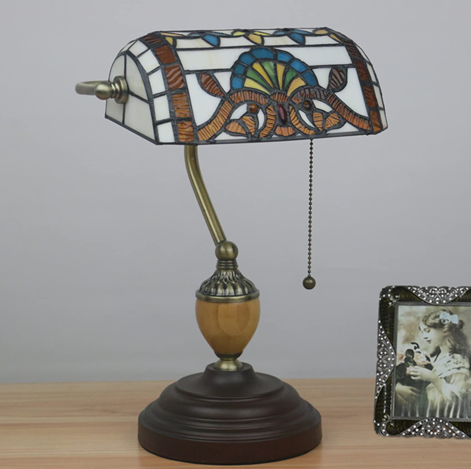 Lampada da banchiere in Vetro colorato in Stile Retro Art Stained Glass Lampada da Comodino Antica Luci per Pianoforte Fatte a Mano con Base in Lega di Zinco per Soggiorno Bar caffetteria,C