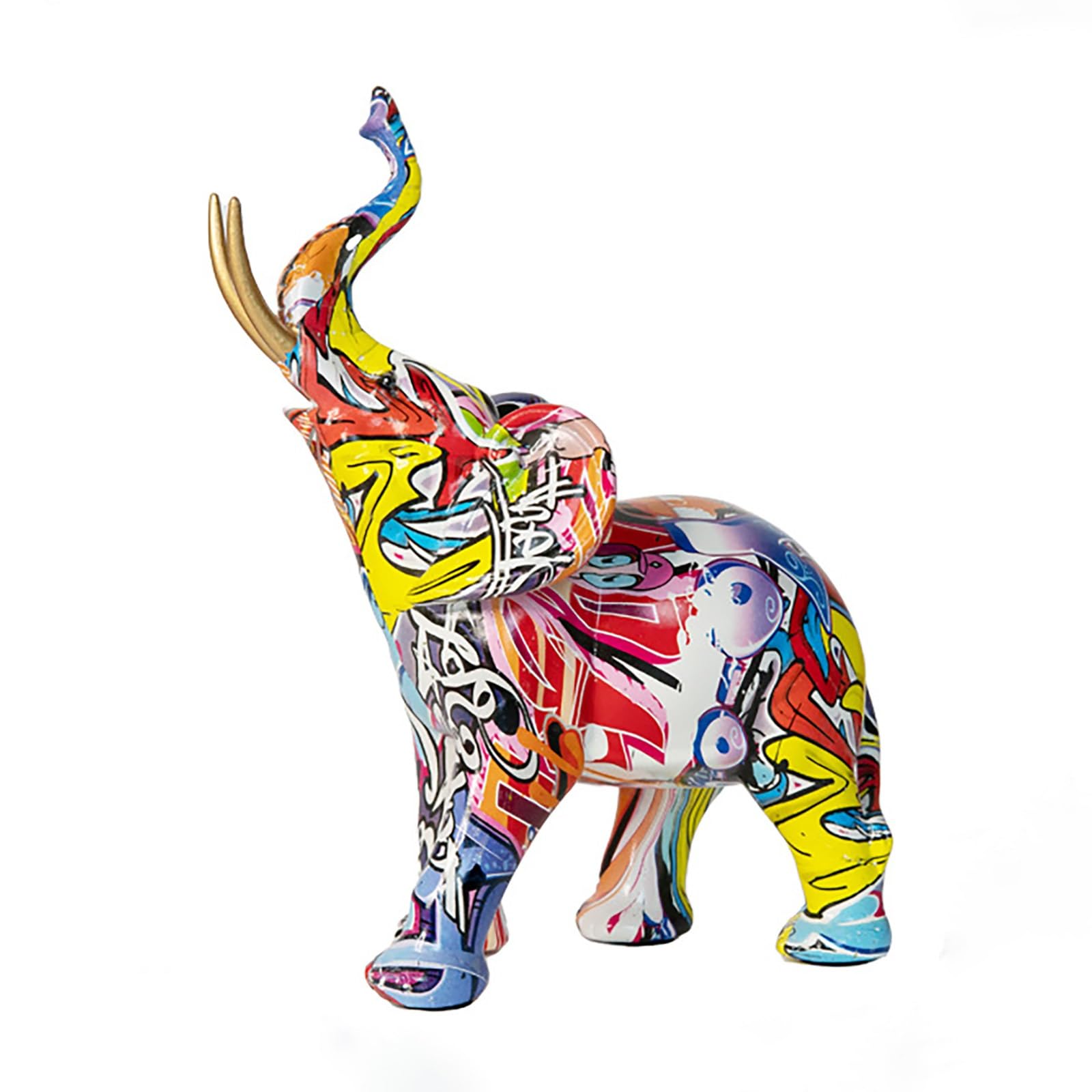 Dytartzx Elephant Sculpture Decor, Creative Resin Colorful Graffiti Animal Desktop Ornament For Home & Office, Ideal Tabletop Decoration For Living Room Bookshelf Porch