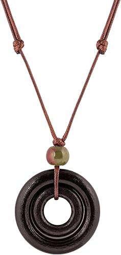 MINACHI Collar étnico bohemio chic de doble anillo de madera circular, estilo bohemio, vintage, regalo de joyería de verano para mujer