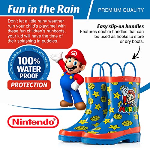 Nintendo Super Mario Boys' Waterproof Rubber Rain Boots with Easy-On Handles – Toddler, Little Kid & Big Kid Sizes3