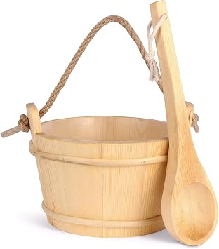Sauna Bucket and Ladle Set,Sauna Bucket and 14.5Sauna Ladle,Sauna Accessories Handmade from Premium Cedar Wood Pine-4L