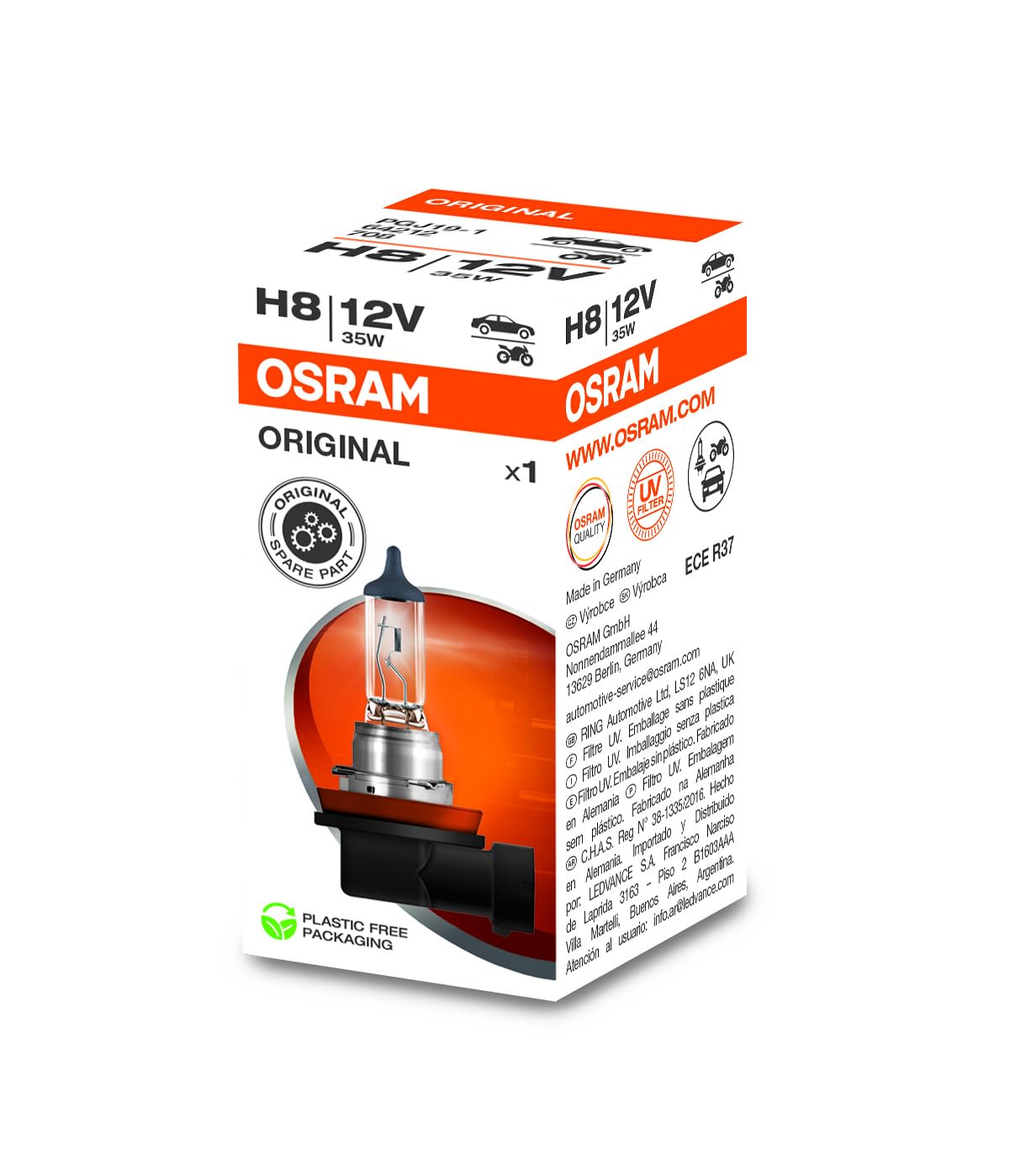 Osram Original H8, 64212, 12 V, 1 folding box, Headlight Bulbs