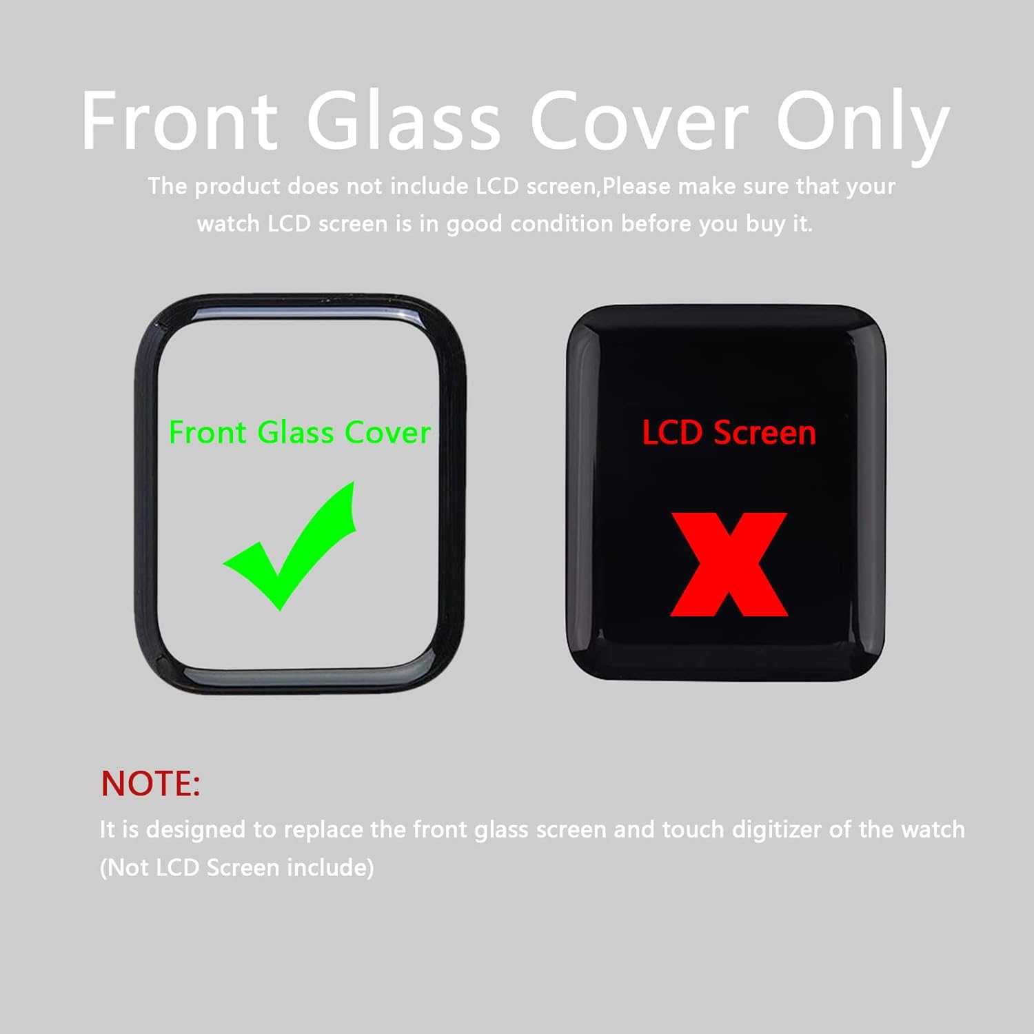 Compatible with Apple Watch 4/5/6/SE/SE2 44mm Screen Replacement Front Lens LED Glass Replacement Repair Kit with Tools and Instructions (No LCD Screen)