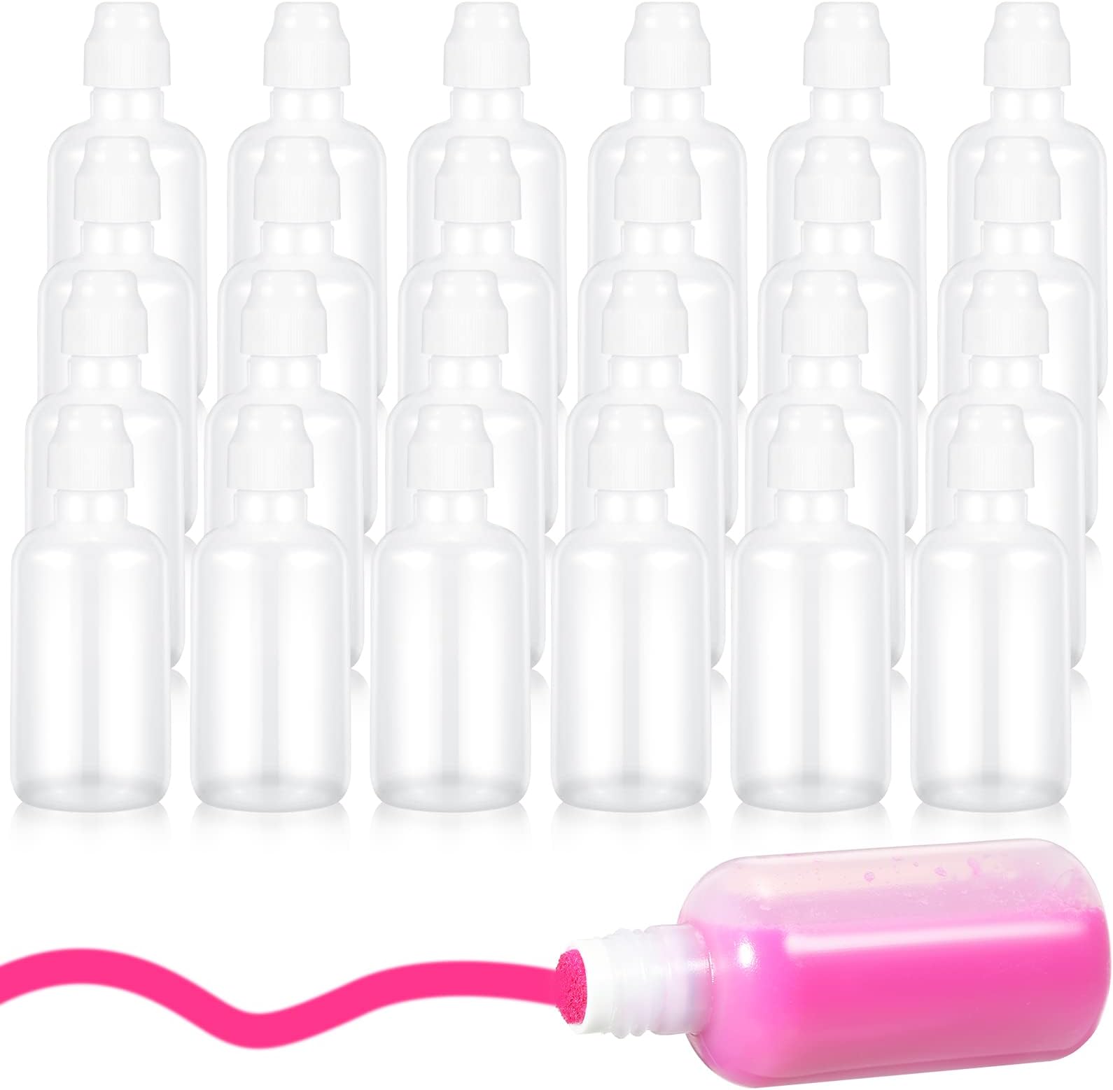 24 Pieces Empty 2 Ounce Paint Daubers Bottles Handy Sponge Tip Paint Daubers Bottles Refillable Squeeze Bingo Marker for Graffiti Art Wooden Boards Cloth Crafts Game Supplies(White)