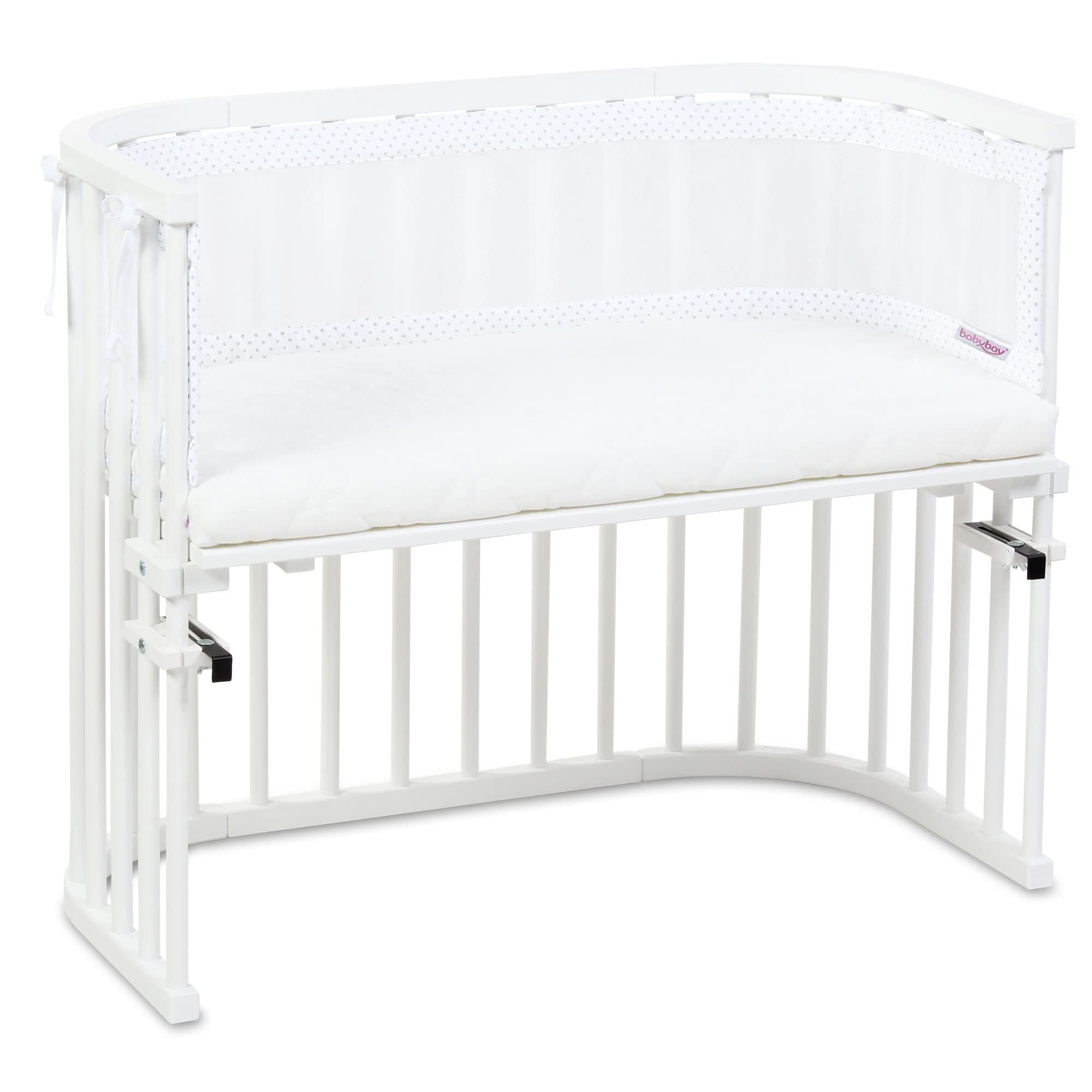 babybay Paracolpi a rete per modello Boxspring XXL, bianco a pois grigio perla