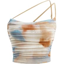 Floerns Womens Tie Dye Cut Out One Shoulder Ruched Crop Cami Top | Spaghetti Strap, Slim Fit, Going Out, Country Concert, Y2K Camisole, Corset, Club, Cute
