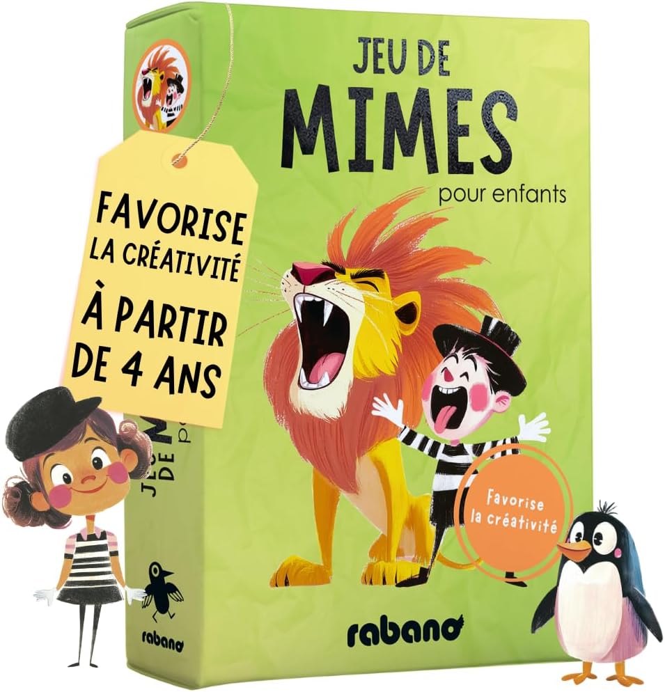 Rabano Art – Jeu de mimes pour enfants dès 4 ans, 50 cartes illustrées, jeu éducatif familial et plein air