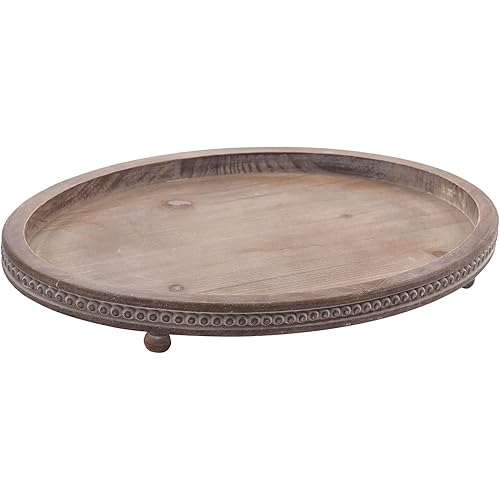 Decorative Tray, Oval Wooden Tray for Coffee Table Kitchen Dinning Table Entryway, Small Beaded Tray for Holidays, Wood Tray Distressed Brown