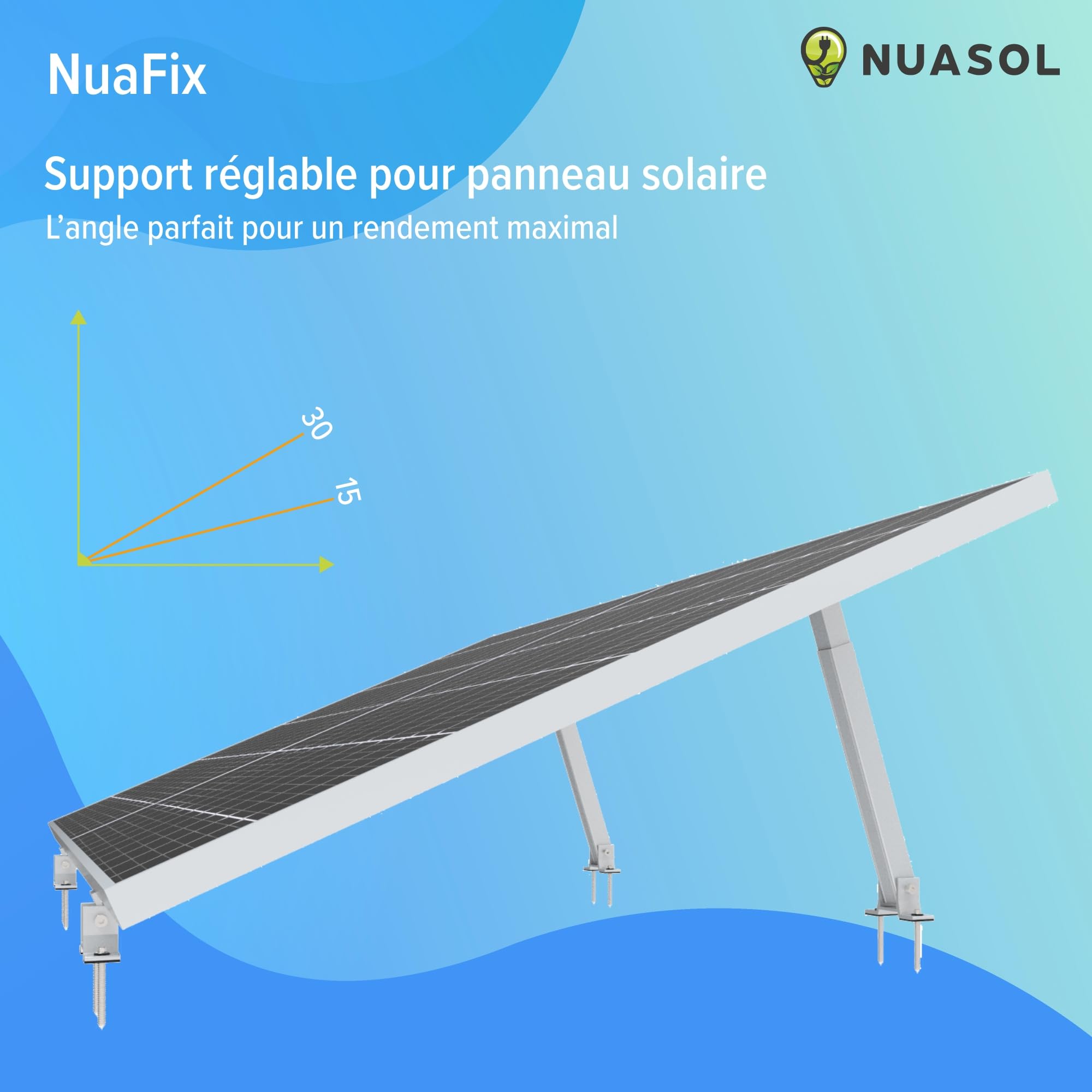 Lot de 2 supports de centrales électriques de balcon,Support de panneau solaire réglable pour installations photovoltaïques,Angle d'inclinaison 15-30°,Longueur réglable 390-693 mm, argenté