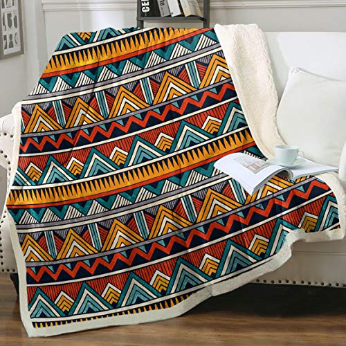 Sleepwish Colorful Abstract Sherpa Throw Blanket for Kids Boys Men Tribal African Indoor Outdoor Car Blanket Soft Fleece Blanket for Couch Sofa and Bed Twin(60