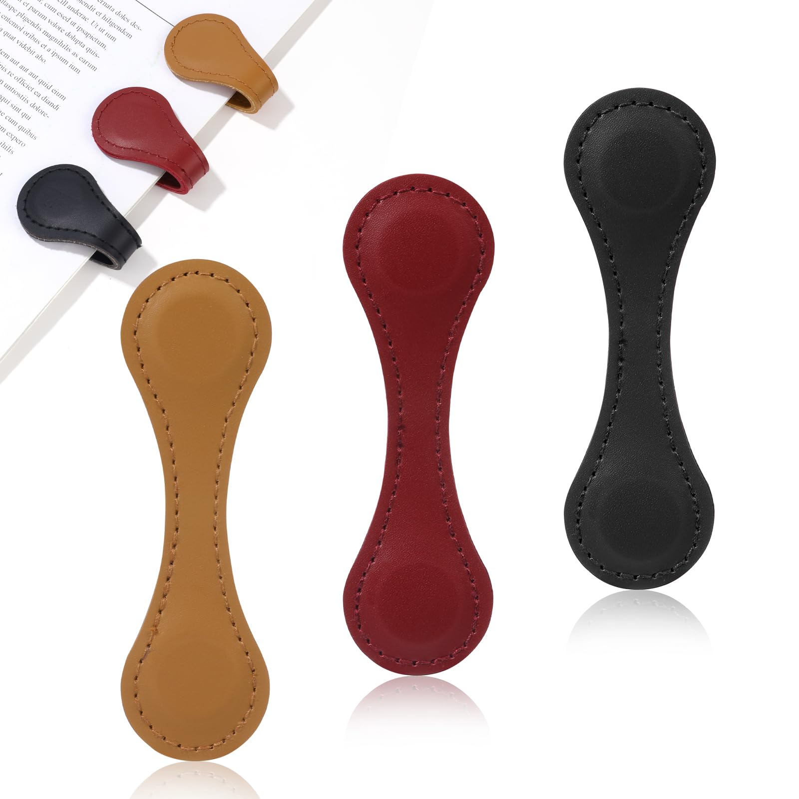 3 Pcs Magnetic Bookmarks,Magnetic Leather Bookmark,Practical Book Accessories,Bookmark for Page Markup,Vintage Bookmarks for Book Lovers,Ladies,Kids and Office Wokers,Black,Burgundy,Light Brown