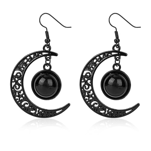 Black Moon Earrings for Women, Gothic Crescent Witchy Moon Drop Dangle Earrings Celestial Spooky Hook Dangle Halloween Jewelry for Women Fashion Statement Jewelry