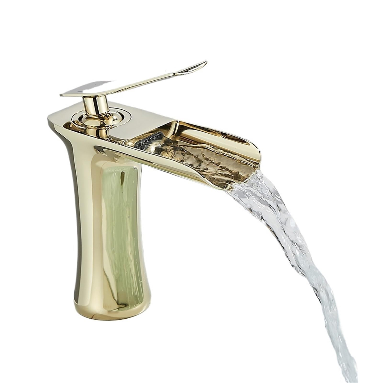 White Basin Faucet Waterfall Spout Bathroom Mixer Tap Deck Mounted Bathroom Sink Faucet Single Handle Cold Water
