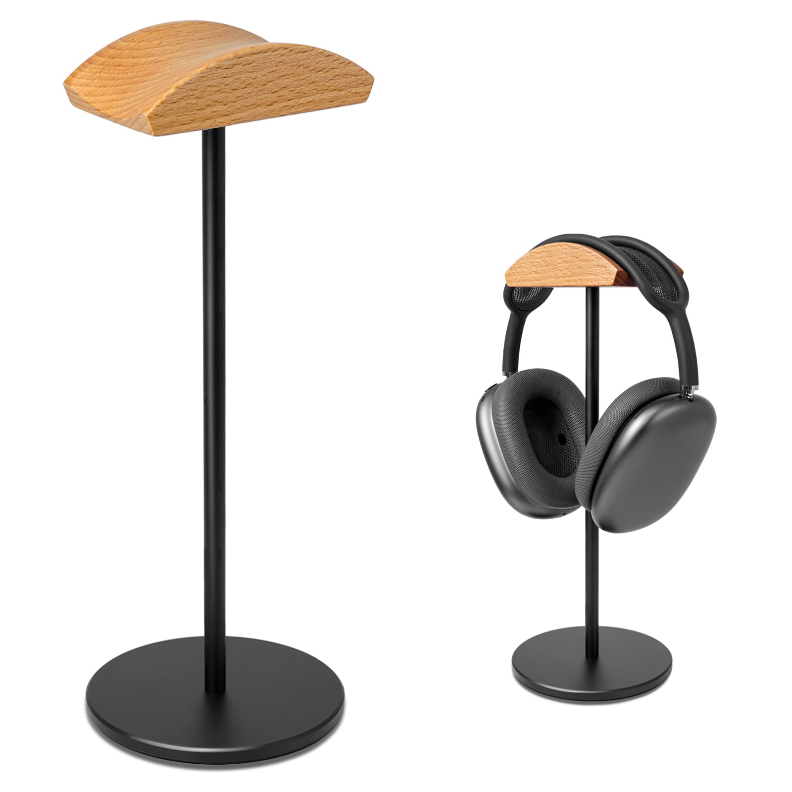 G GVOEARS Headphone Stand for Desk - Gaming Headset Stand with Wooden Support Plate, Headset Holder with Aluminum Alloy Support Rod