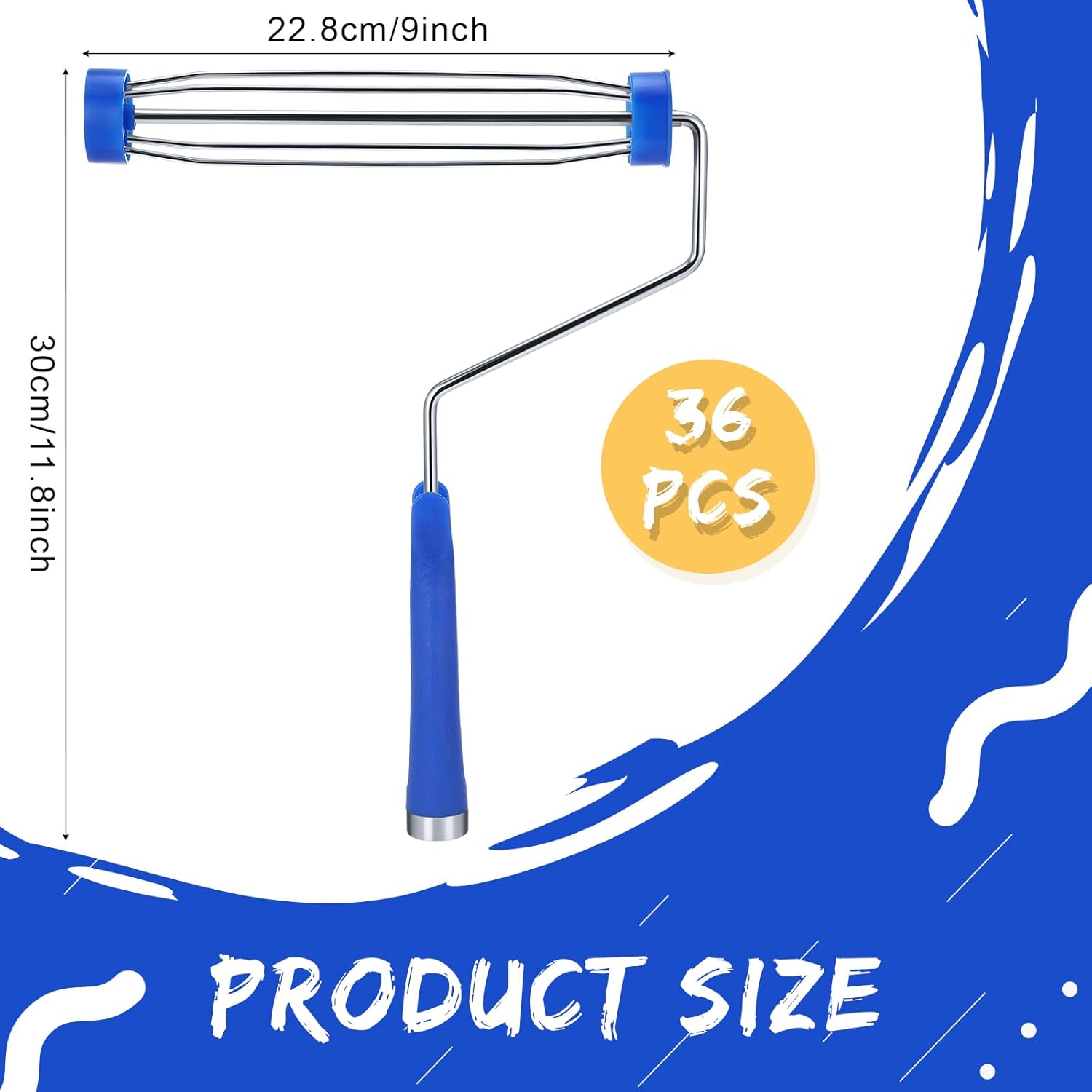 Leumoi 36 Pack 9 Inch Paint Roller Frame 5 Wire Galvanized Roller Handle Brush House Painting Supplies for Wall House Home Repair Tools, Use with 9" Paint Covers (Blue)