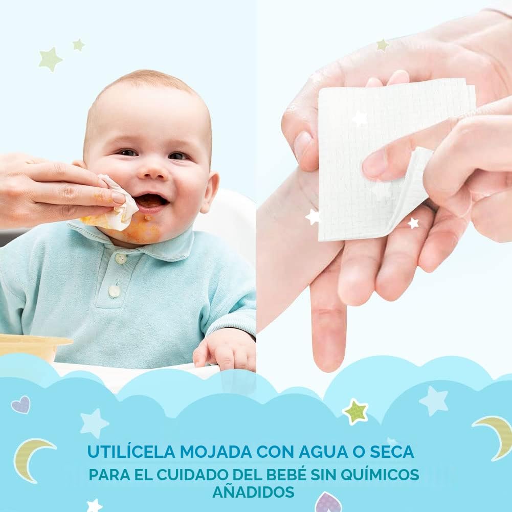 Orighty Toallitas secas para bebés, paños súper suaves y suaves para bebés, uso húmedo o seco, tejido 100% sin perfume para piel sensible de bebés, ideal para cambios de pañales, alimentación