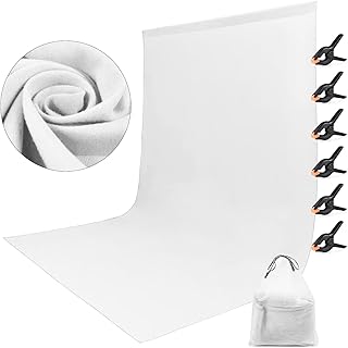 Oinvs White Backdrop 1.8×2.8m,White photography backdrop,Thicken Foldable White Cloth Photo Backdrop with 6 Piece Clips and Bag for Photo Studio Video Shooting, Live Streaming, Parties, Keying, Stage…