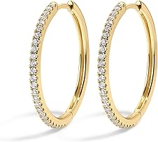 [50% off] Electric Picks Jewelry Cadillac Hoops - Classic 14kt Gold Plated Crystal Hoop Earrings, Lightweight 1.6mm Thick, 1'', Classic Women's Staple Earrings