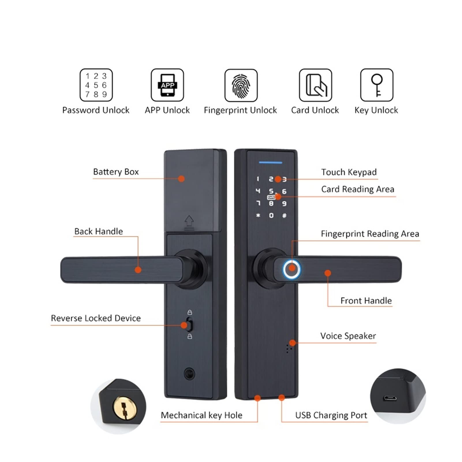 Cerradura Inteligente, Bloqueo biométrico de huellas dactilares, seguridad inteligente con wifi App Contraseña UNLOC Edición(520FS-50)