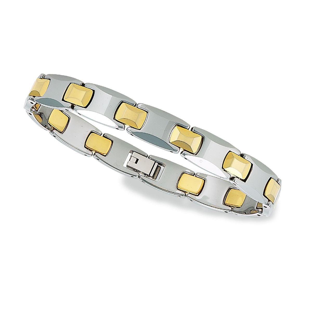 Tungsten Mens JewelryCarbide Bracelet with Ionic Plated Connector Links Gold Plated