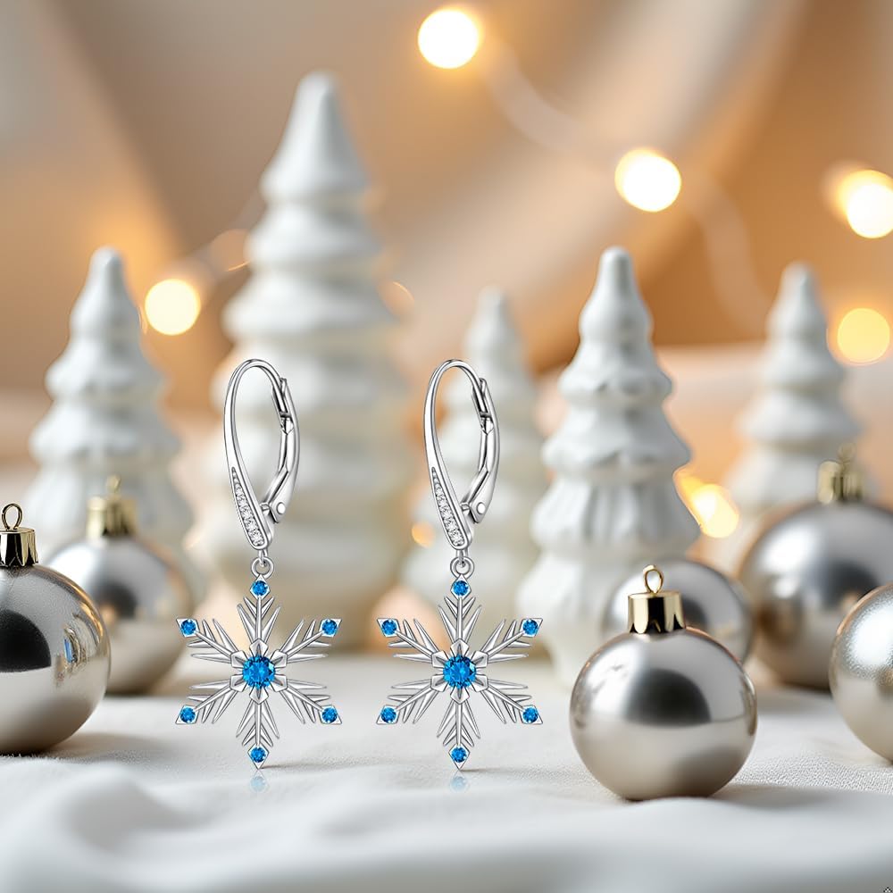 Christmas Snowflake Earrings for Women Dangling Sterling Silver Snowflake Earrings Dangle Jewelry Winter Xmas Christmas Jewelry Gifts - Image 8