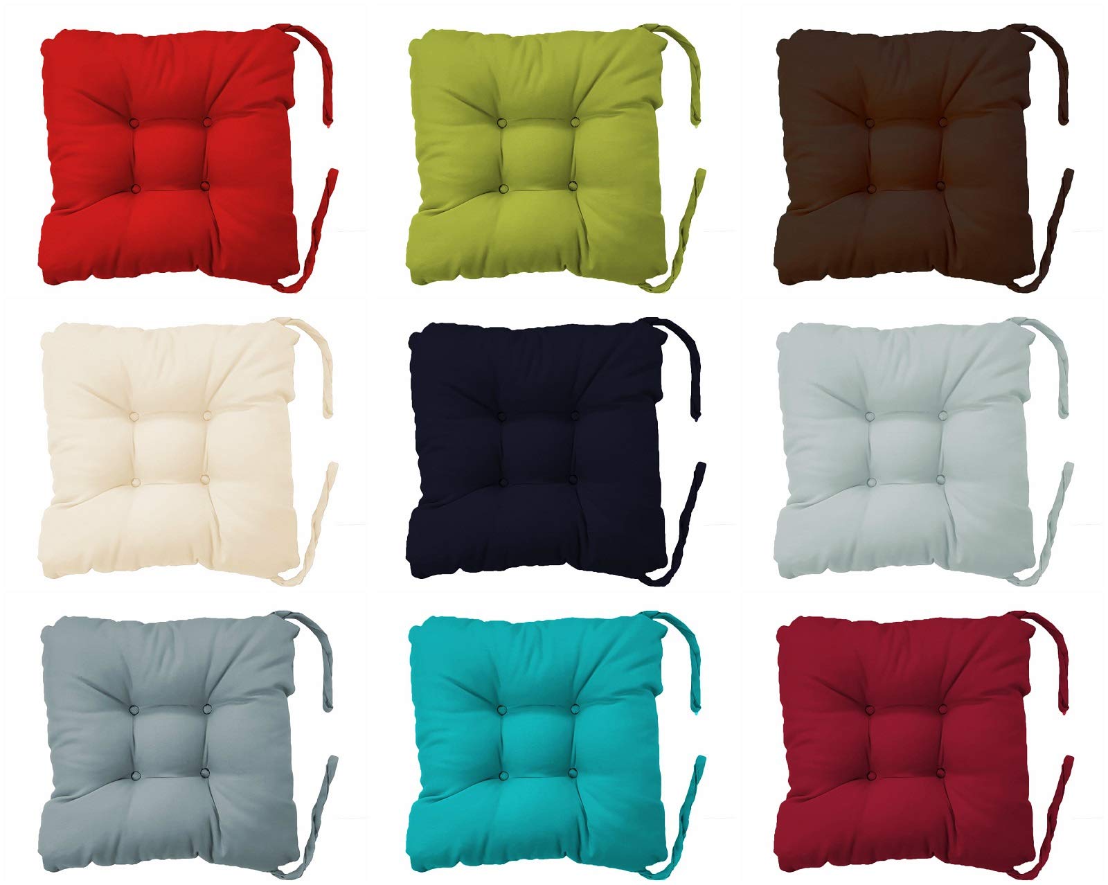 voice 7 Pack 1-6 Thick Dumpy Seat Cushions With Ties - Kitchen Dinning Garden Office Seat Pads Home Decor Cover Size 37 cm x 37 cm - 100% Polyester Fibre Filling (Grey, Pack-1)
