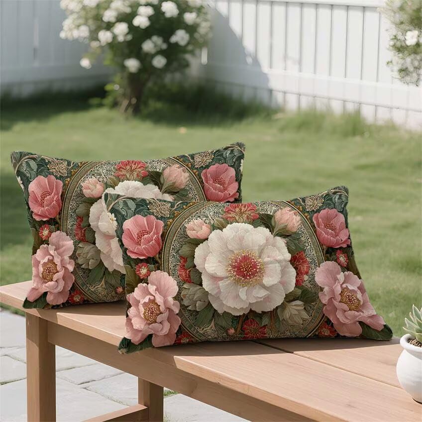 Housse coussin exterieur rose 50x70 rectangulaire en lin