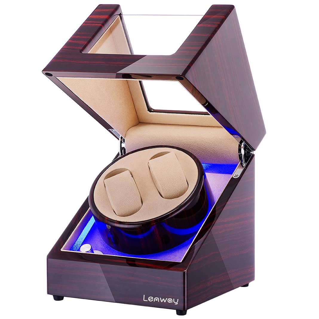 Lenway Double Watch Winder Super Quiet?Automatic Watch Winder Four Rotation Modes?Battery Operated or Ac?with Led Light?Watch Winder for Rolex for Men and Woman?High-End Piano Paint Baking