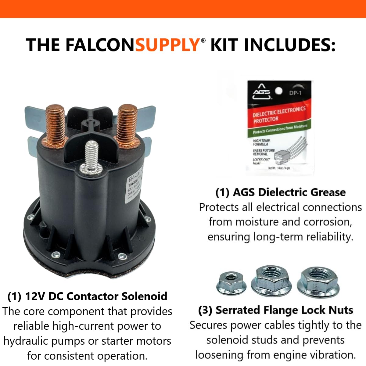 FalconSupply Genuine Trombetta 634-1261-212 12V Solenoid Switch Relay Kit, Replaces Monarch Bucher K17757, Maxon, Waltco, Fenner. Compatible with KTI Dump Trailer Hydraulic Pump, Liftgate, Snow Plow