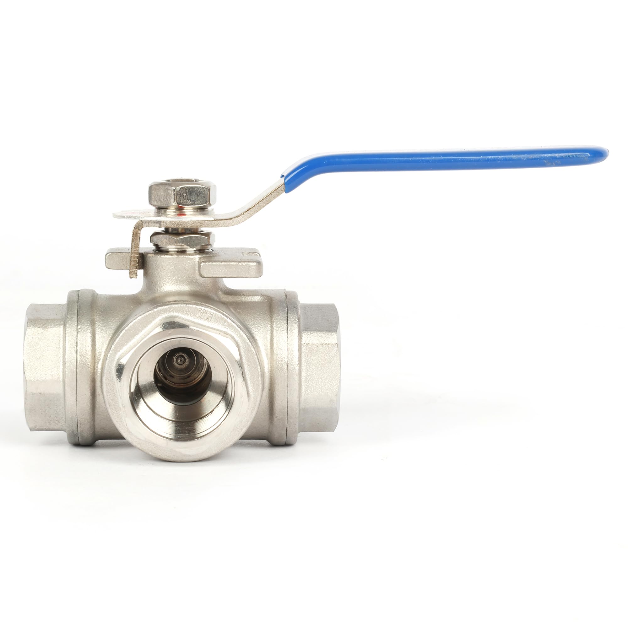 U.S. Solid Valvola a sfera 3 vie in acciaio inox 304 – 3/4" DN20, filettatura G, flusso a L, montaggio a cuscinetto
