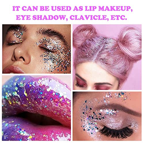 AOKITO Festival Gesichtsglitzer & Körperglitzer – 3 Flaschen Body Glitter Gel mit Löffeln, Chunky Glitter für Karneval, Festival, Masquerade und Party Make-up