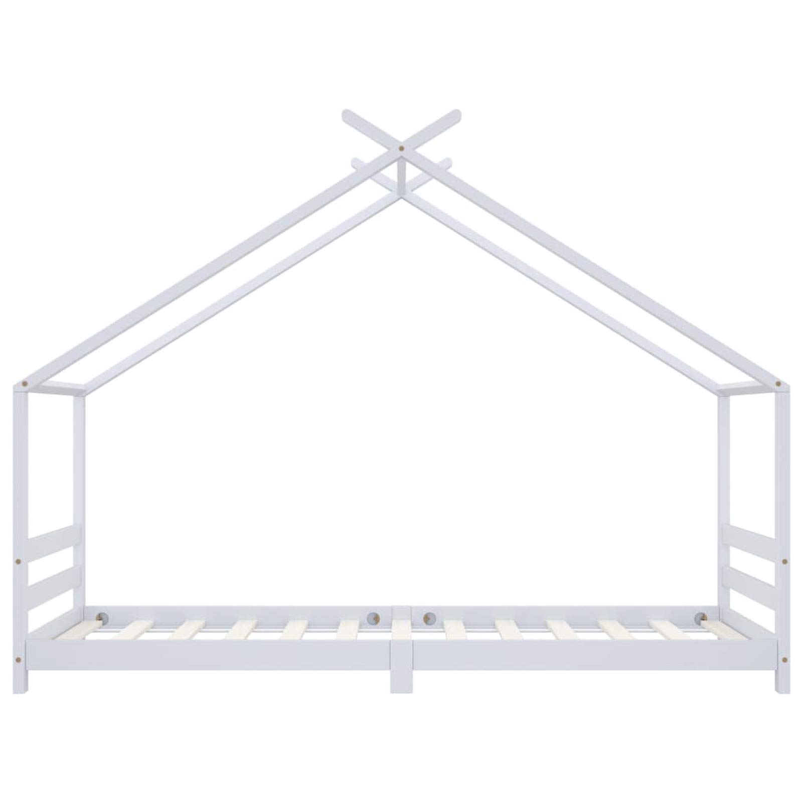 MOONAIRY Kinder-Bettgestell, Bett, Lattenrost, Bettrahmen, Jugendbett, Bed Frame, Weiß Massivholz Kiefer 90x200 cm