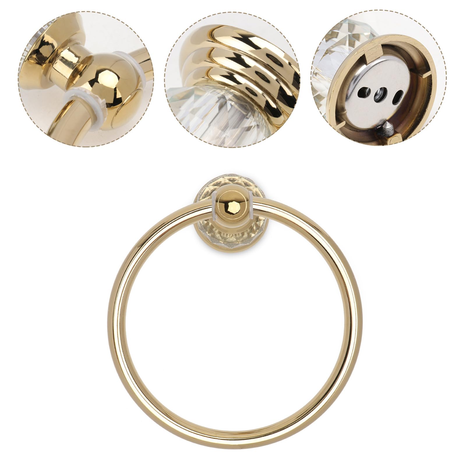 Portasciugamani da Parete Anello Rotondo in Acciaio Inox Dorato, Gancio Portasciugamani Salvaspazio per Bagno e Cucina, Accessorio Bagno Retrò Compatto