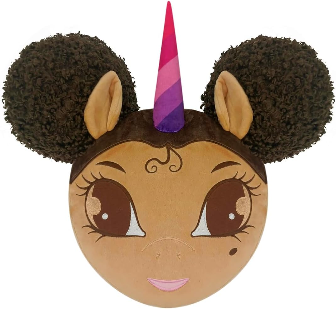 Jumbo Unicorn Pillow with Afro Puffs - Light Brown with Brown Hair - 20 inch