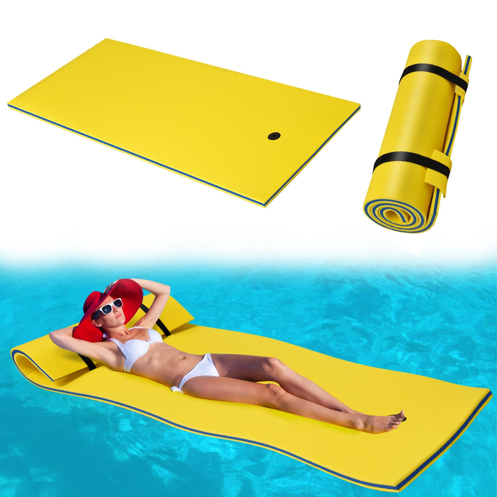 COSTWAY Flotador de Agua, Estera Flotante de Espuma XPE de 3 Capas，Resistente al Desgarro con Dispositivo para Recreación y Relajación en el Agua, para Mar, Lago, Piscina